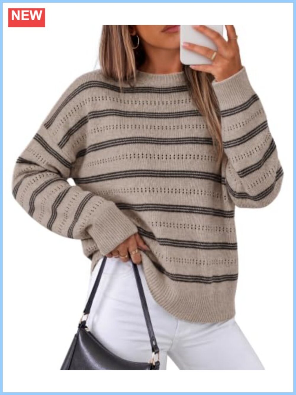 Casual Long Sleeve Striped Pullover Sweater Crew Neck Knit